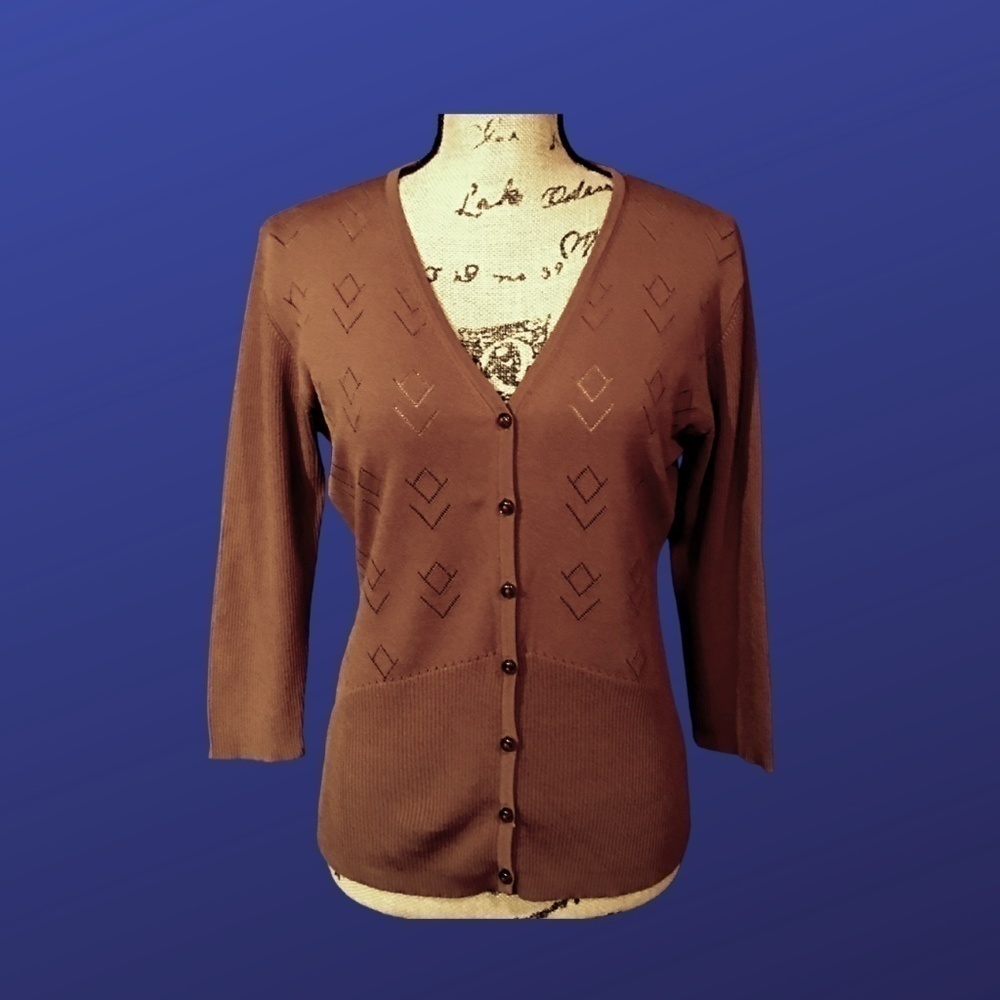 POPPY Cardigan, V-Neck, Perforated, CARAMEL BROWN, Women's Size Medium, EUC